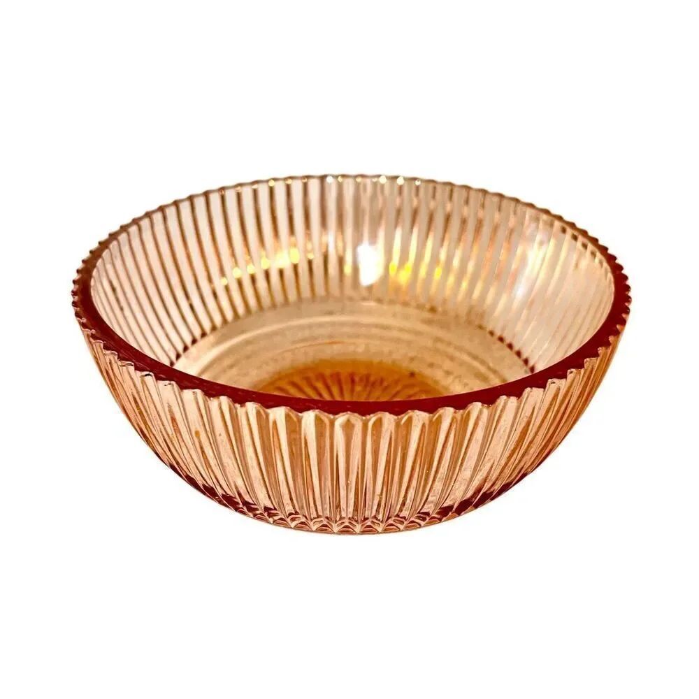 VINTAGE ANCHOR HOCKING QUEEN MARY PINK DEPRESSION RIBBED DESSERT BOWL